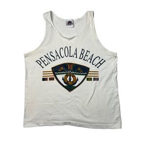 Vintage 90s Pensacola Beach FL Tank Top Single Stitch White Adult Medium